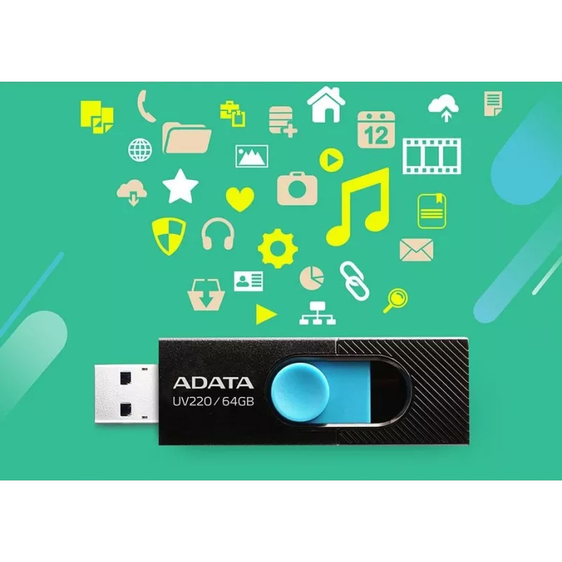 ADATA UV220 USB-stick 64 GB USB Type-A 2.0 zwart, blauw