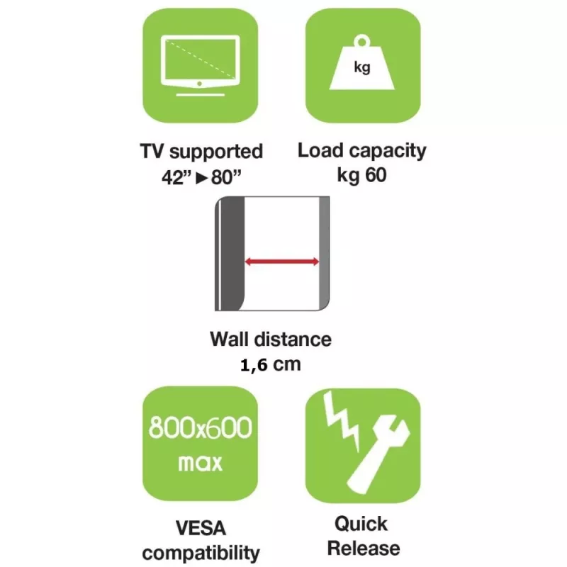 Techly wandhouder voor LED LCD TV 42-80 ultra slank fixed H600mm ICA-PLB 860