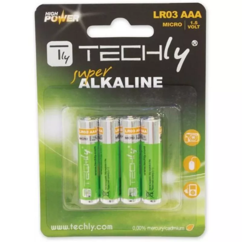 Techly blister 4 batterijen High Power Mini Stilo AAA alkaline LR03 1,5V IBT-KAL-LR03T