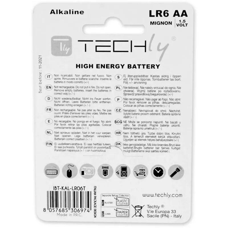 Techly blister 4 AA alkaline-batterijen High Power Stilo LR06 1,5V IBT-KAL-LR06T