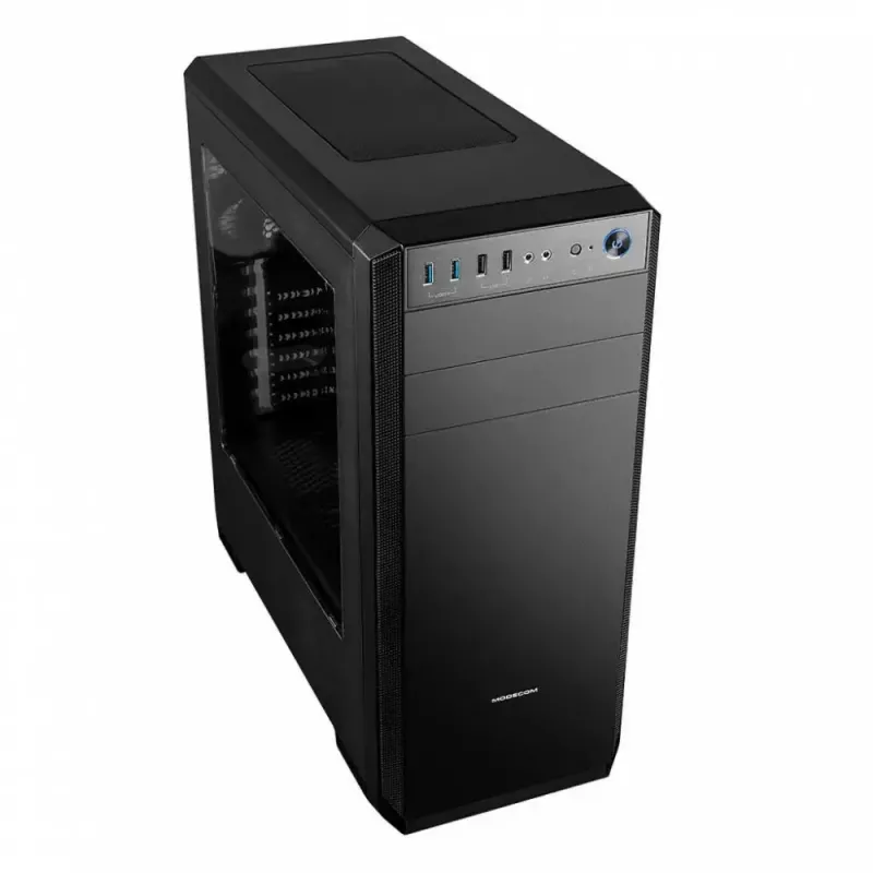 Modecom Oberon Pro Midi Tower pc-behuizing, ATX/Micro ATX/ITX, zijvenster, videokaart tot 395 mm, 2x USB 3.0, zwart