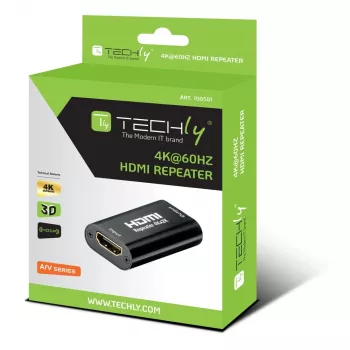 AV-repeater TECHLY IDATA-HDMI2-RIP4KT — HDMI 2.0, HDCP 2.2, 4096×2160, maximale afstand 40 m, zwart