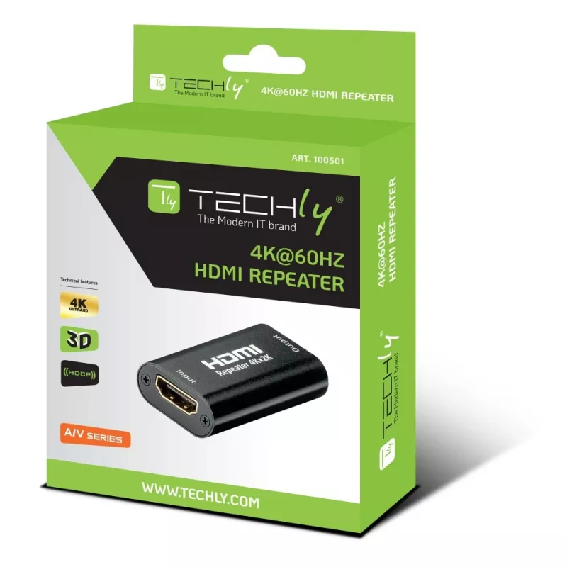 AV-repeater TECHLY IDATA-HDMI2-RIP4KT — HDMI 2.0, HDCP 2.2, 4096×2160, maximale afstand 40 m, zwart