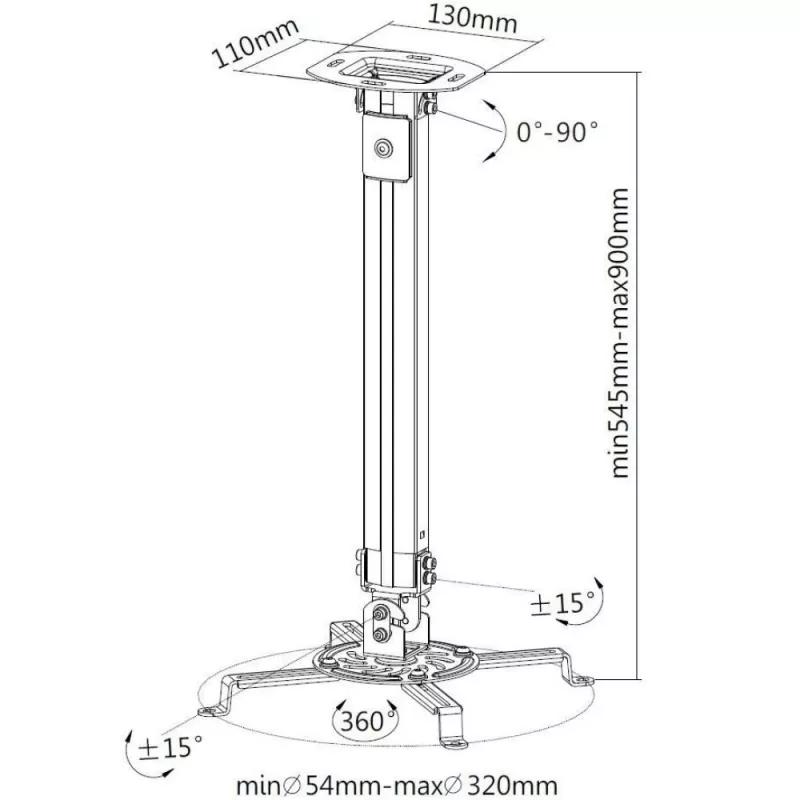 Techly projector-plafondbeugel verlenging 545-900 mm zilver ICA-PM 18M