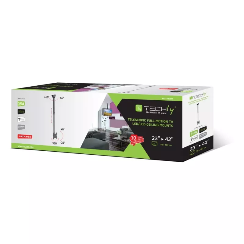Techly telescoop-plafondbeugel tot 1,6 m LED tv LCD 23-42 inch ICA-CPLB 922L