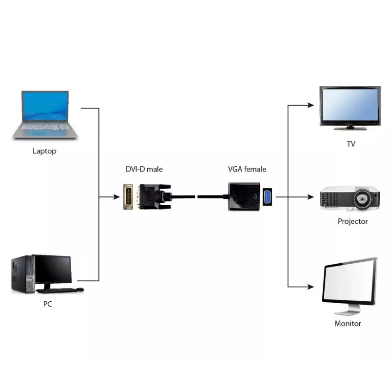 Video-adapterkabel Gembird DVI-D (stekker) naar VGA (bus) 0,2 m, zwart
