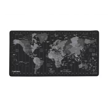 Muispad NATEC Time Zone Map Maxi — stof 400×800 mm, 2,5 mm, waterdicht, antislip