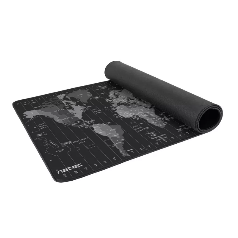 Muispad NATEC Time Zone Map Maxi — stof 400×800 mm, 2,5 mm, waterdicht, antislip