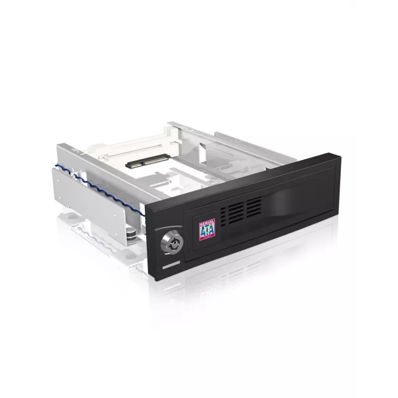 ICY BOX IB-168SK-B trayloze verwisselbare behuizing voor 3,5″ SATA-hdd in 5,25″-sleuf (13,3 cm), met slot, zwart