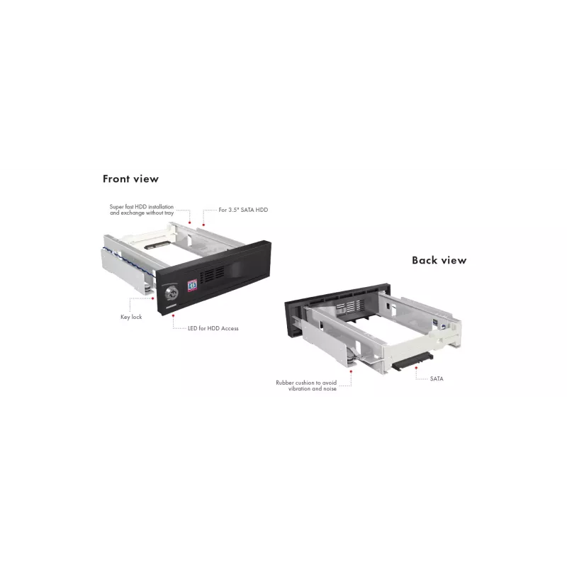 ICY BOX IB-168SK-B trayloze verwisselbare behuizing voor 3,5″ SATA-hdd in 5,25″-sleuf (13,3 cm), met slot, zwart