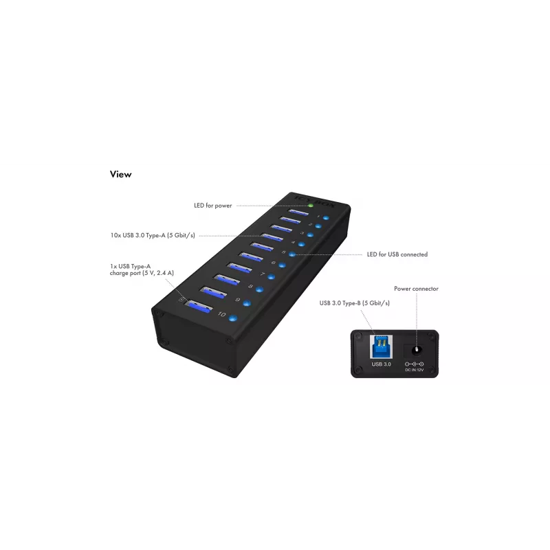ICY BOX IB-AC6110 USB 3.2 Gen 1 (3.1 Gen 1) Type-B 5000 Mbit/s zwart