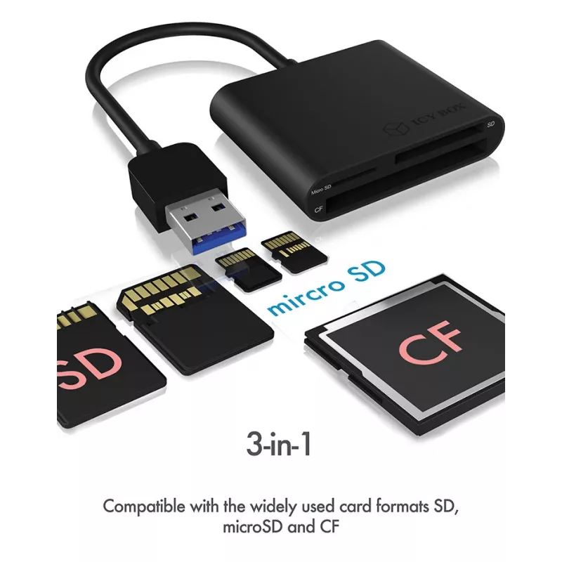 ICY BOX IB-CR301-U3 kaartlezer USB 3.2 Gen 1 (3.1 Gen 1) zwart