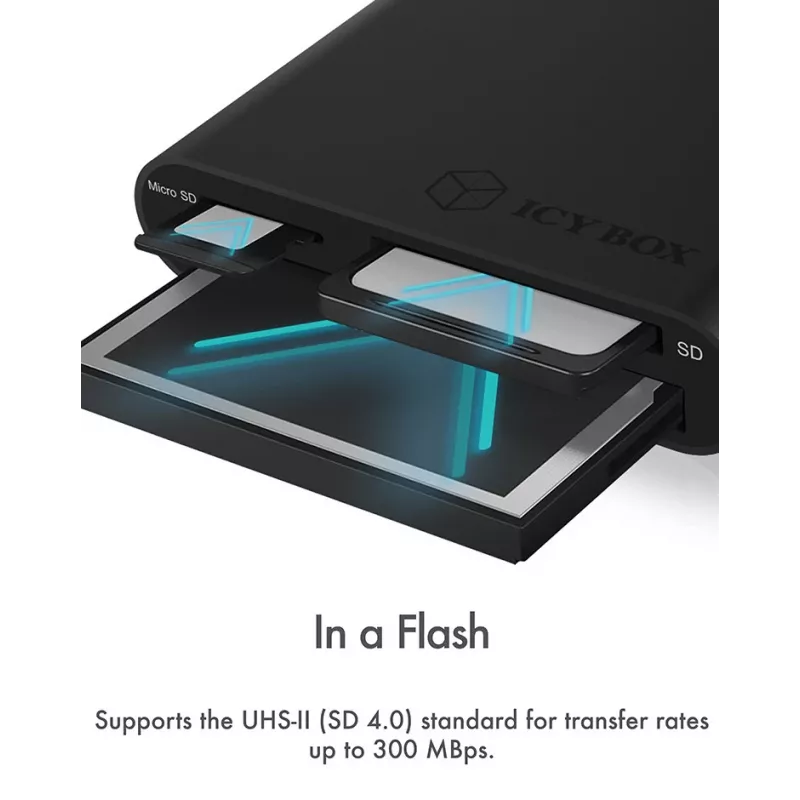 ICY BOX IB-CR301-U3 kaartlezer USB 3.2 Gen 1 (3.1 Gen 1) zwart