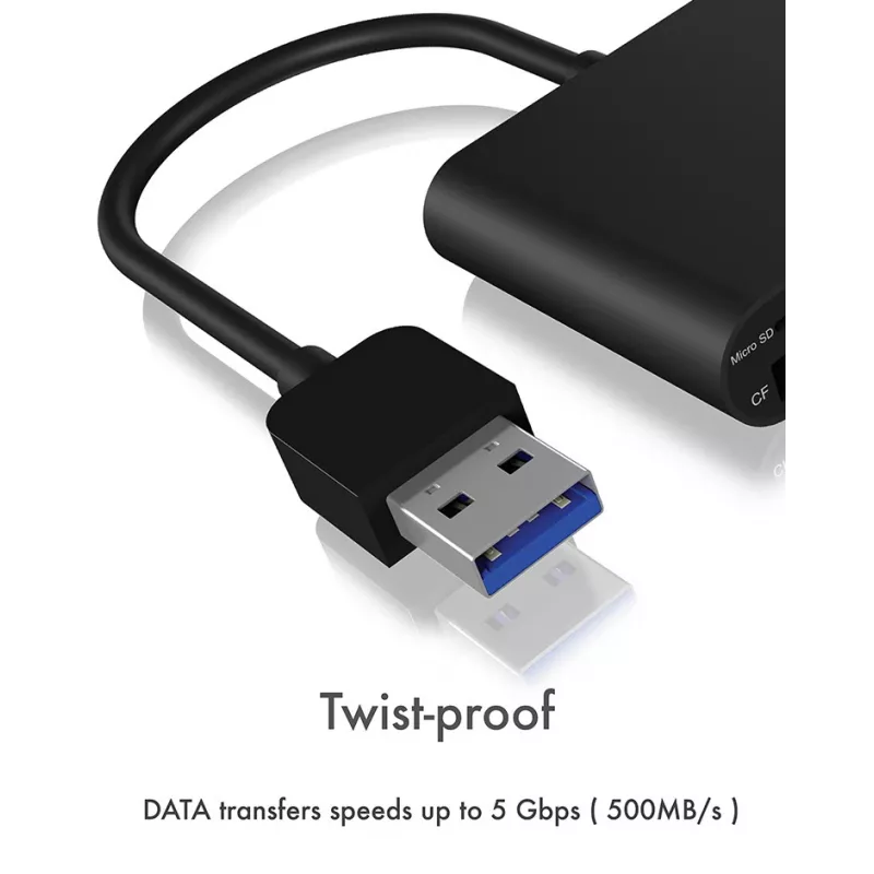 ICY BOX IB-CR301-U3 kaartlezer USB 3.2 Gen 1 (3.1 Gen 1) zwart