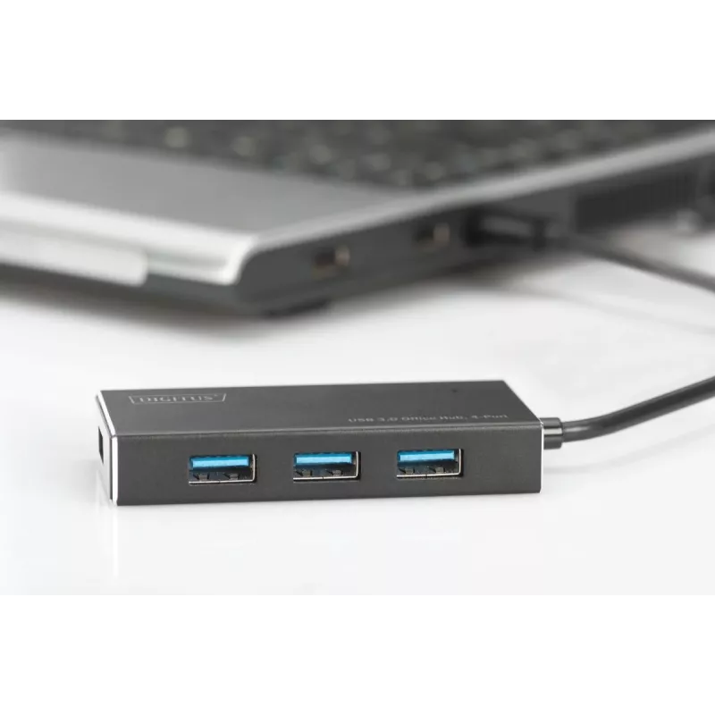 DIGITUS USB 3.0-hub, 4-voudig incl. 5V/2A voeding aluminium behuizing