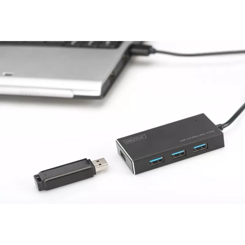 DIGITUS USB 3.0-hub, 4-voudig incl. 5V/2A voeding aluminium behuizing
