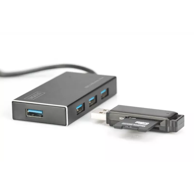 DIGITUS USB 3.0-hub, 4-voudig incl. 5V/2A voeding aluminium behuizing