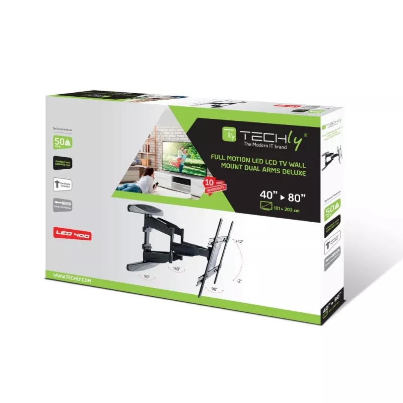 Techly 40-80 ultra slank full motion LCD tv-wandsteun zwart” ICA-PLB 172L