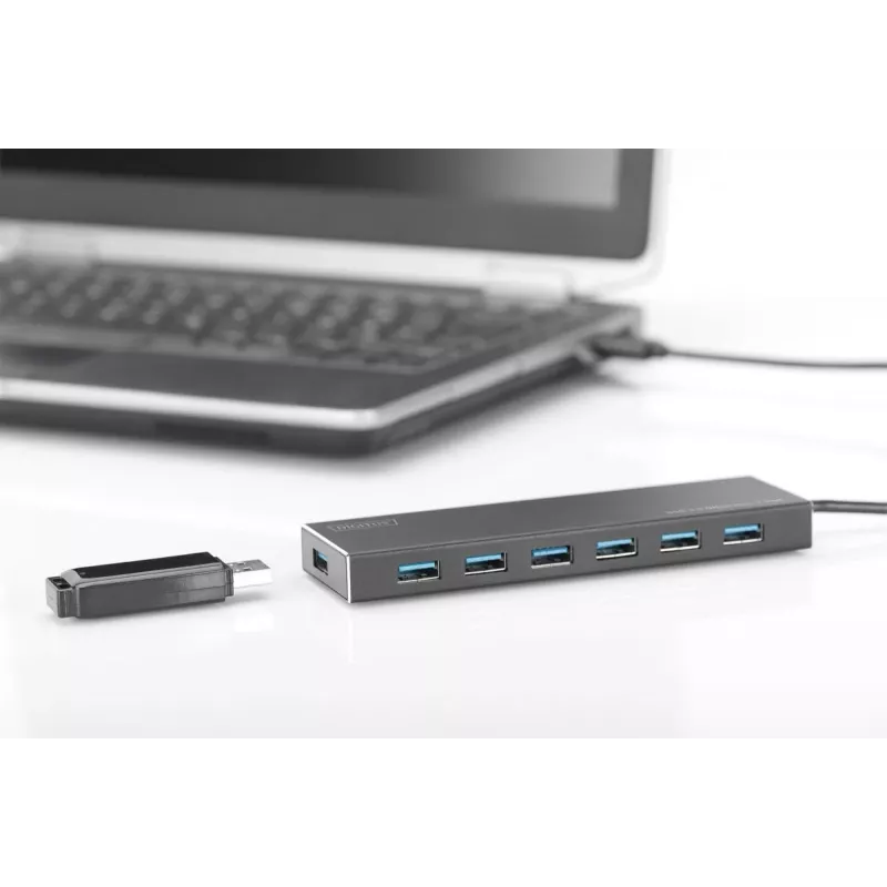 DIGITUS USB 3.0-hub, 7-poorts incl. 5V/3,5A voeding, aluminium behuizing
