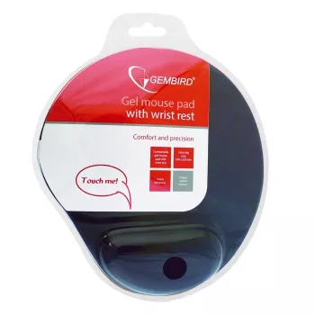 Muismat GEMBIRD MP-GEL-BK — zwarte rubberen en gel-mat met polsvulling, 220×240 mm