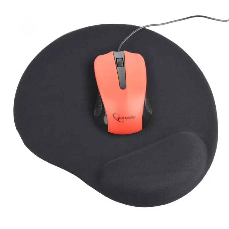 Muismat GEMBIRD MP-GEL-BK — zwarte rubberen en gel-mat met polsvulling, 220×240 mm