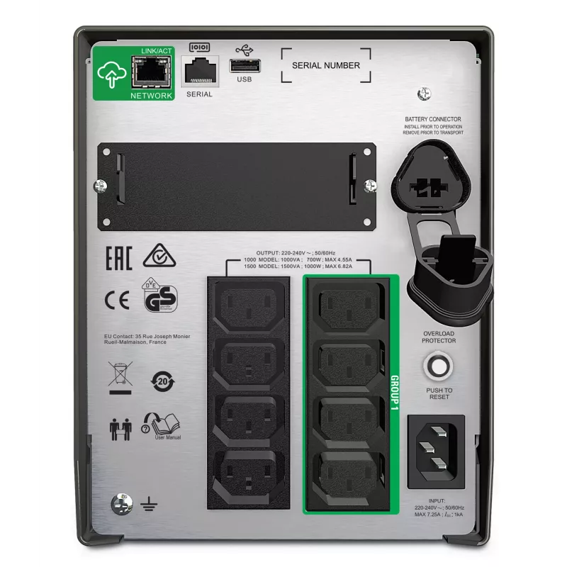 APC Smart-UPS SMT1500IC - 8x C13, USB, SmartConnect, 1500VA, line-interactive, 1,5 kVA, 1000 W, sinus, 151 V, 302 V