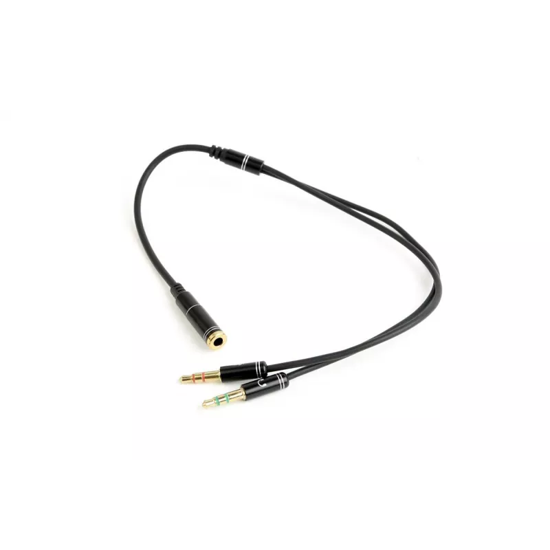 Audio-adapter Gembird CCA-418M 3,5 mm bus naar 2×3,5 mm stekker, 0,2 m, zwart