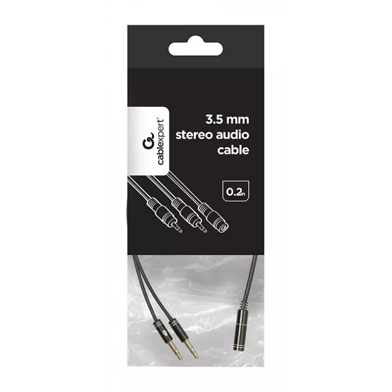 Audio-adapter Gembird CCA-418M 3,5 mm bus naar 2×3,5 mm stekker, 0,2 m, zwart