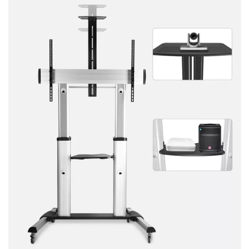 Techly ICA-TR24 mobiele tv-standaard, 60-100 inch, 100 kg, met planken