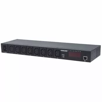 Intellinet 19 inch intelligente 8-poorts PDU, 19 inch rack-montabele C13 intelligente stroomverdeleenheid; bewaakt vermogen, temperatuur en luchtvochtigheid