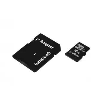 MicroSDHC-geheugenkaart GOODRAM 16 GB Class 10 UHS-I (U1), lezen 100 MB/s, schrijven 10 MB/s, magneetbeschermd, met SD-adapter