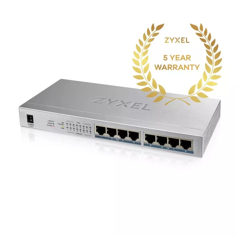 Zyxel GS1008HP unmanaged Gigabit Ethernet (10/100/1000) Power over Ethernet (PoE) grijs