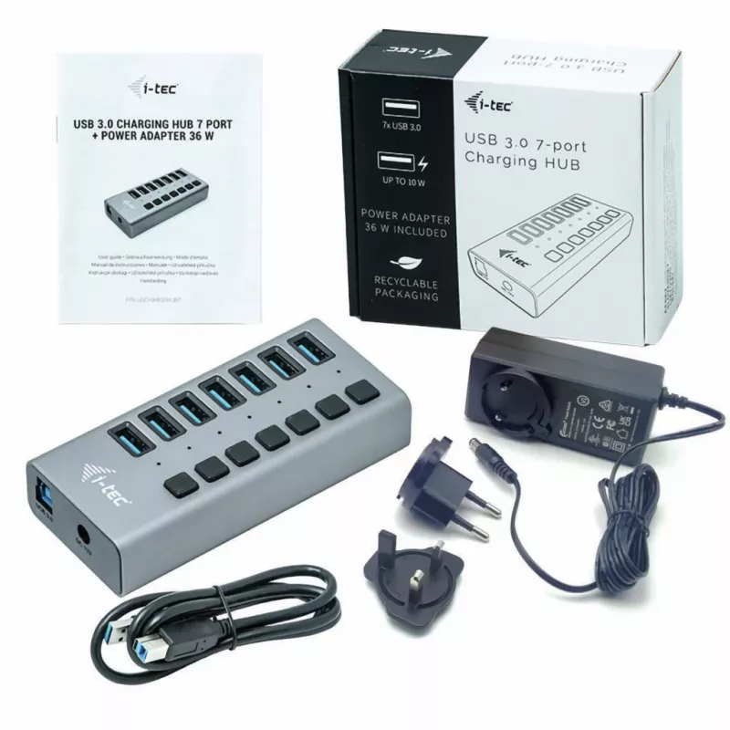 i-tec USB 3.0 Charging HUB 7port + voedingsadapter 36 W