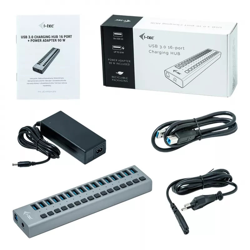 i-tec USB 3.0 laad-hub 16 poort + voeding 90 W