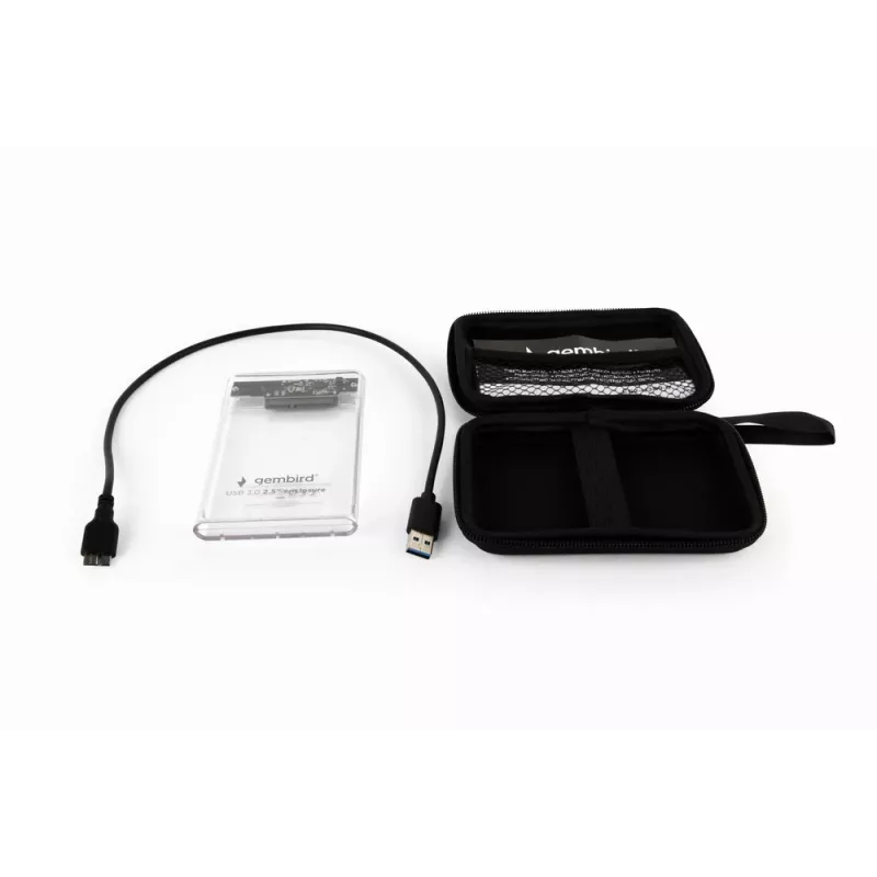GEMBIRD USB 3.0 behuizing voor 2,5 inch SATA HDD 9,5 mm, transparant kunststof
