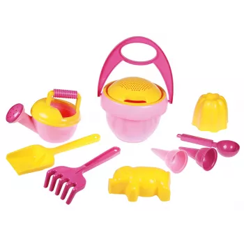 Lena Happy Sand Girls I 10 st., zandspeelgoedset, vanaf 1 jaar, roze, geel