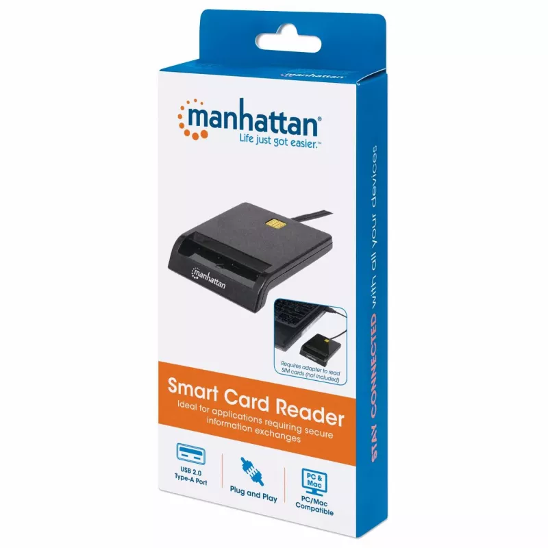 Manhattan 102049 contact-smartcardlezer, USB-A 2.0, 12 Mbps, kabel 1,05 m, zwart, ABS-behuizing