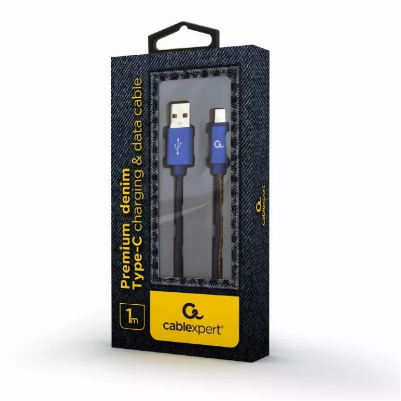 GEMBIRD Premium Jeans (denim) Type-C USB-kabel met metalen stekkers, 1 m, blauw