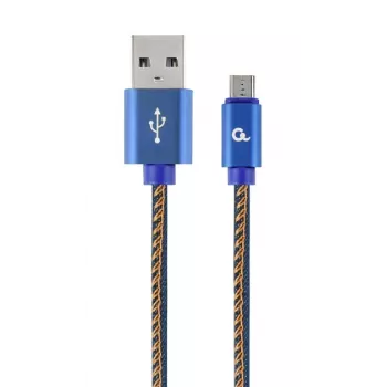 GEMBIRD Premium Jeans (denim) Micro-USB-kabel met metalen stekkers, 2 m, blauw