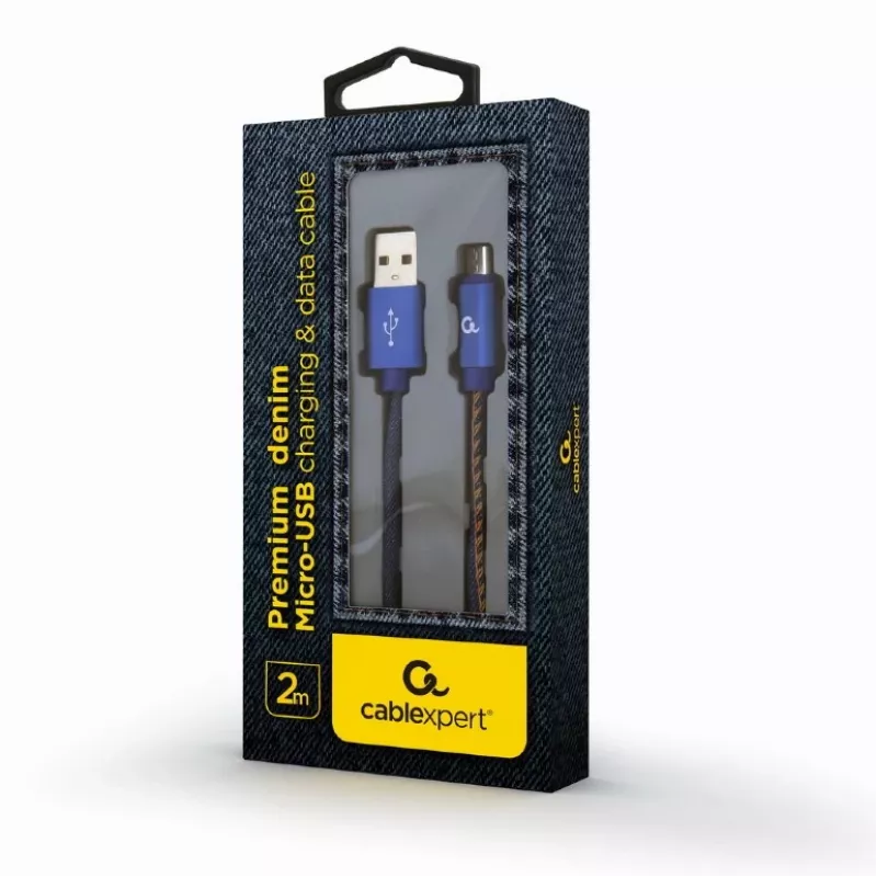 GEMBIRD Premium Jeans (denim) Micro-USB-kabel met metalen stekkers, 2 m, blauw