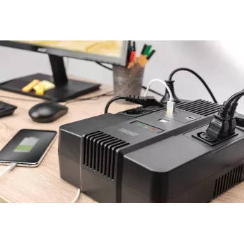 DIGITUS alles-in-één UPS 600VA/360W LED 12V 7AH 4XCEE 7/7 3XIEC C13 USB RJ45