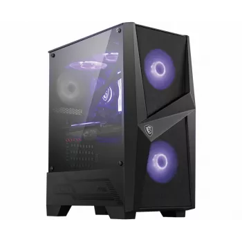 MSI MAG FORGE 100M Midi-Tower gaming-behuizing 'Zwart, 2x 120mm RGB PWM ventilator, 1x 120mm ventilator, 1-6 RGB hub, gehard glazen paneel, ATX, mATX, mini-ITX'