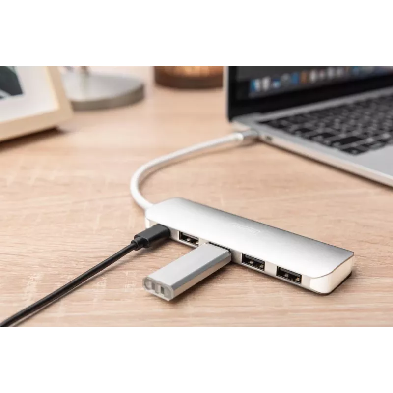 DIGITUS USB-C-hub 4-poorts PD 4x USB 3.0, 1x PD Charging, grijs