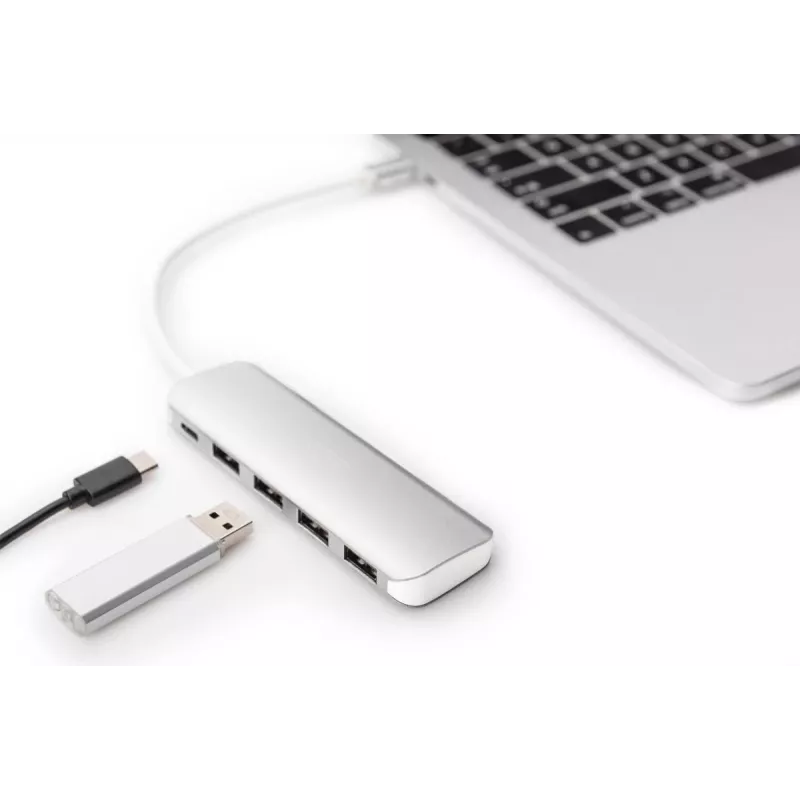 DIGITUS USB-C-hub 4-poorts PD 4x USB 3.0, 1x PD Charging, grijs
