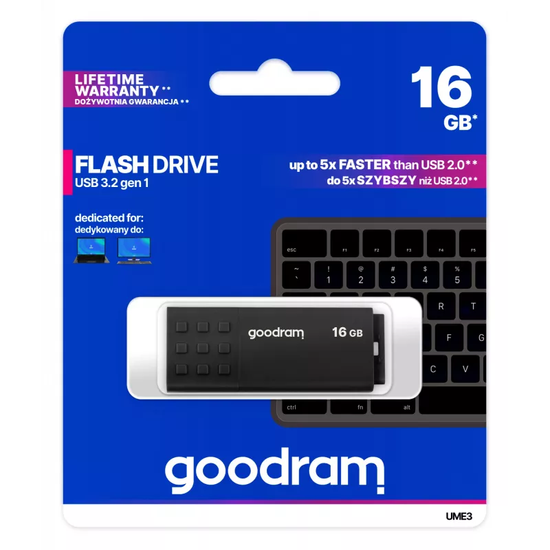 USB-stick GOODRAM UME3 16 GB USB Type-A 3.2 Gen 1 (USB 3.0), zwart, 60/20 MB/s