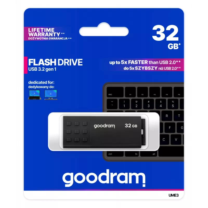 USB-stick GOODRAM UME3 32 GB, USB Type-A 3.2 Gen 1, zwart, 51×21×9,6 mm