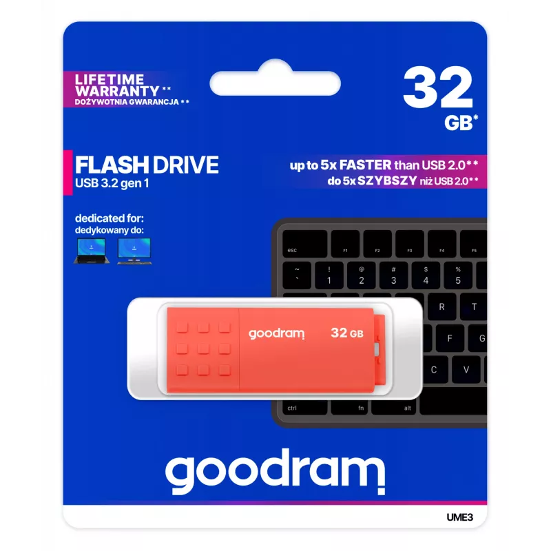 Goodram UME3 UME3-0320O0R11 USB-stick 32 GB, USB 3.2 Gen 1 (USB 3.0) Type-A, leessnelheid 60 MB/s, oranje