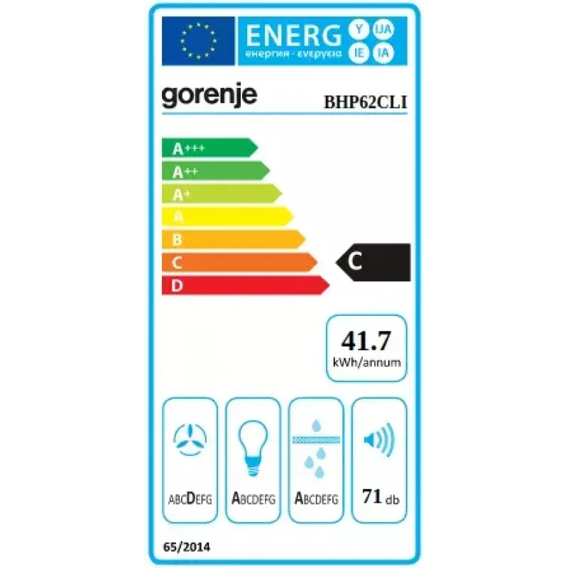 Inbouw-afzuigkap Gorenje BHP62CLI, aluminiumfilter, geluidsniveau: D