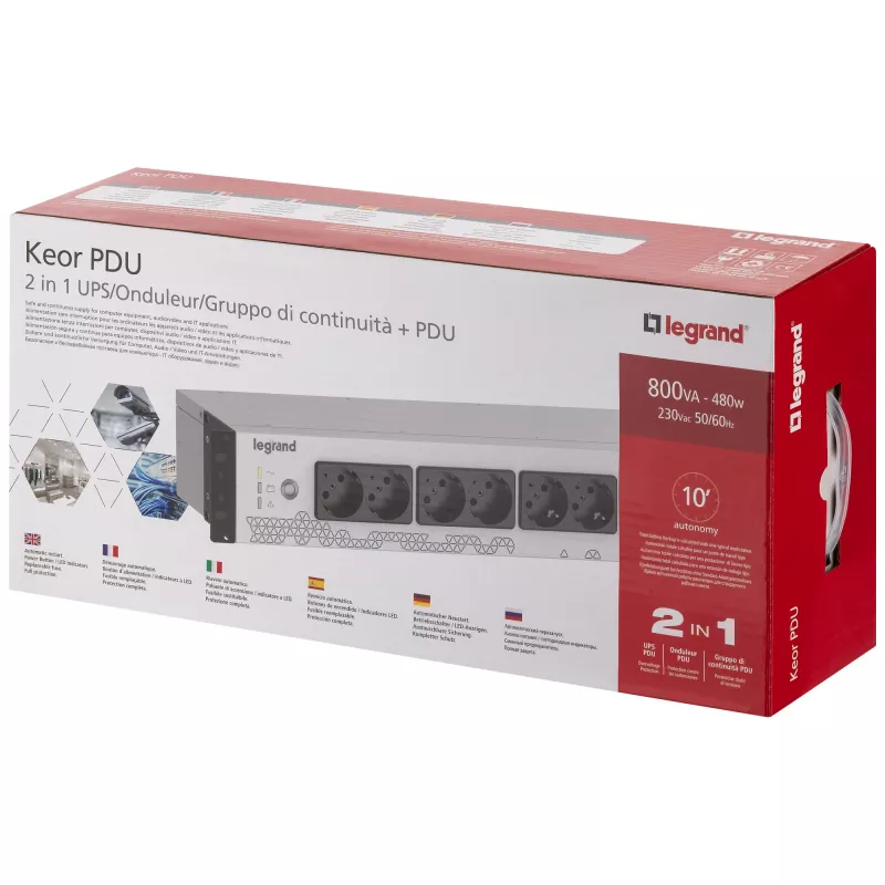 Legrand Keor PDU 310331 UPS, 800 VA / 480 W, off-line (standby), 8 x IEC C13-uitgangen, rack