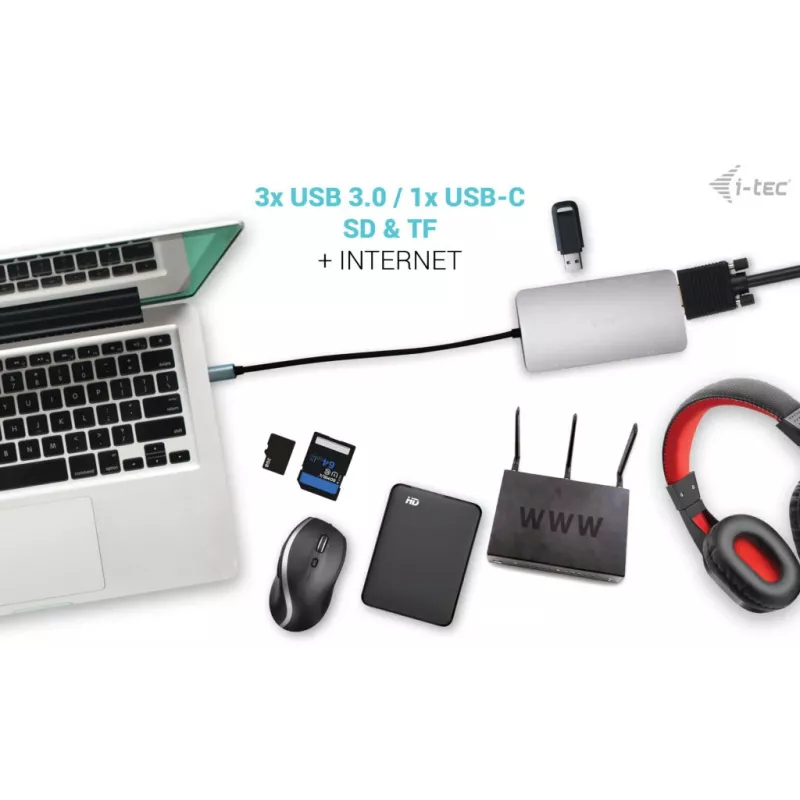 Docking Station i-tec Metal USB-C Travel Nano Dock HDMI/VGA met LAN + Power Delivery 100 W